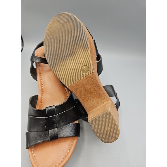 SM New York Size 8.5 Black Wedge Sandals Style Winter Black Slingback - Picture 8 of 9